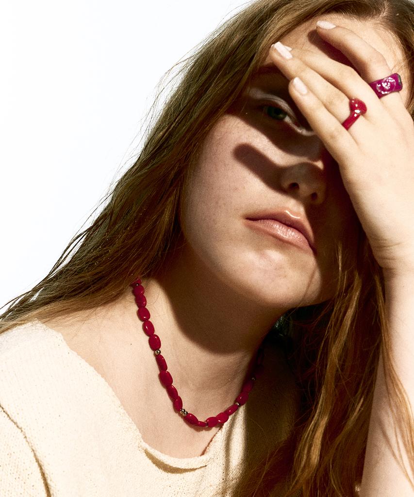 Nff Temper Stone Necklace-Red