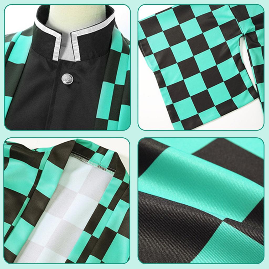 Custom Cosplay Demon Slayer Tanjiro Kamado Costume, Black Green, 10-12 Years, 140cm