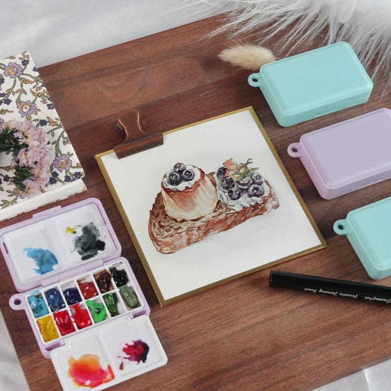 Travel Watercolor Paint Box 12 Well Folding Paint Palette Box Portable Watercolor Paint Mixing Tray For Artist Student