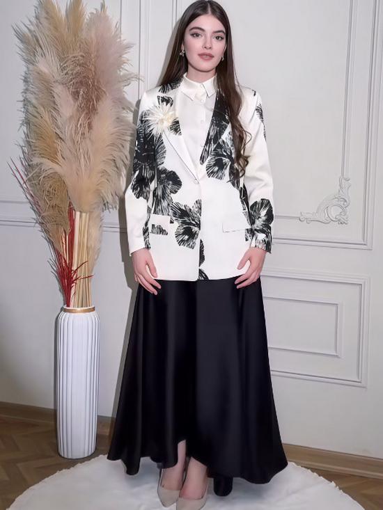 European & American Elegant Fashion Print Jacket + Midi Skirt Set - Autumn 2025 Collection