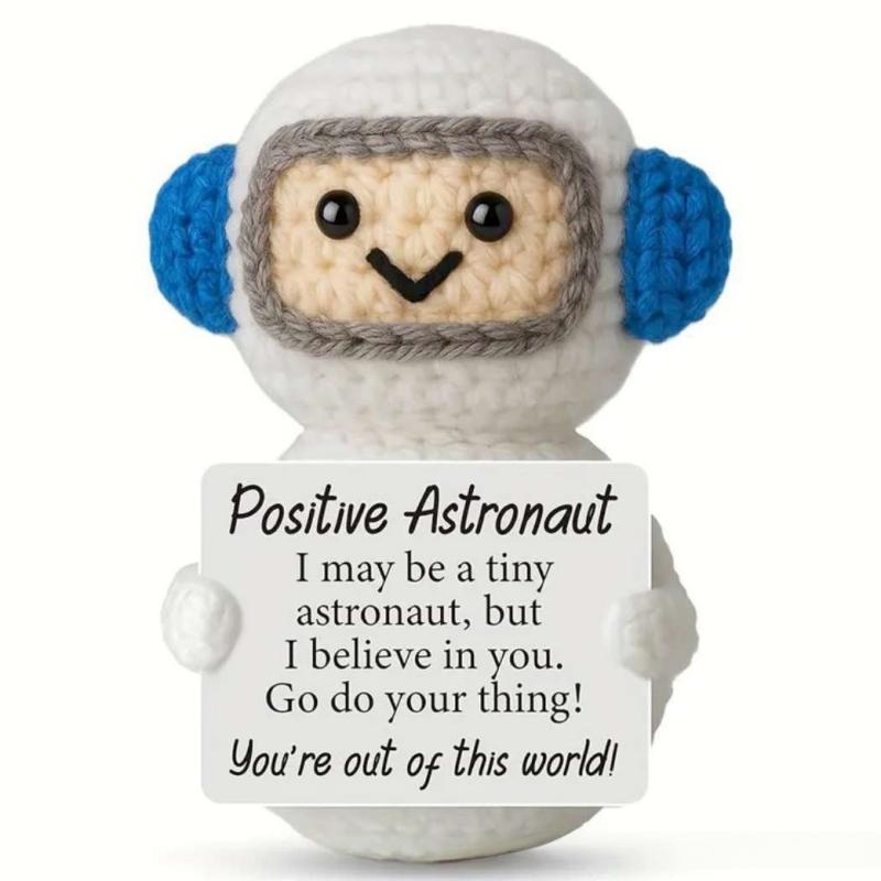 Positive Jesus Häkelpuppe mit Karte Lustige Emotionale Unterstützung Schreibtischornament Handgestrickte Figuren Geschenke Heimdekoration
