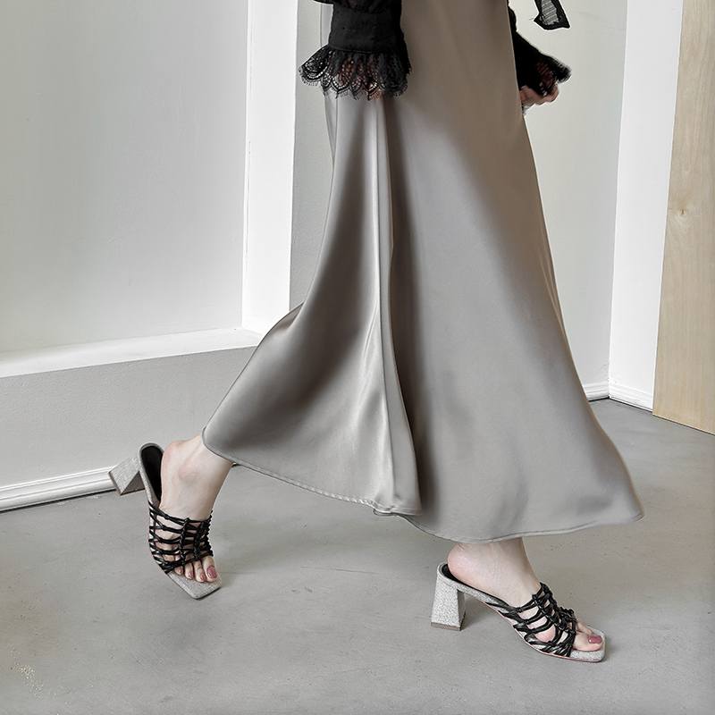 Krazing Pot Straw Weaving Handmade Summer Size 40 High Quality Slip on French Chic Chunky Heels Women Peep Toe Sandals