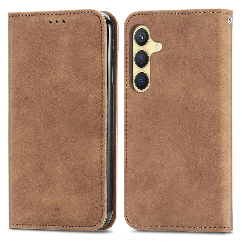 For Samsung Galaxy S24+ Cell Phone Cases Skin-touch Leather Magnetic Adsorption Cover