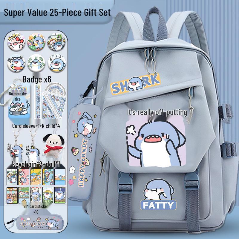 Fatty Shark Backpack: Lightweight, Cute, Large Capacity Schoolbag for Grades 3-6 Boys & Girls