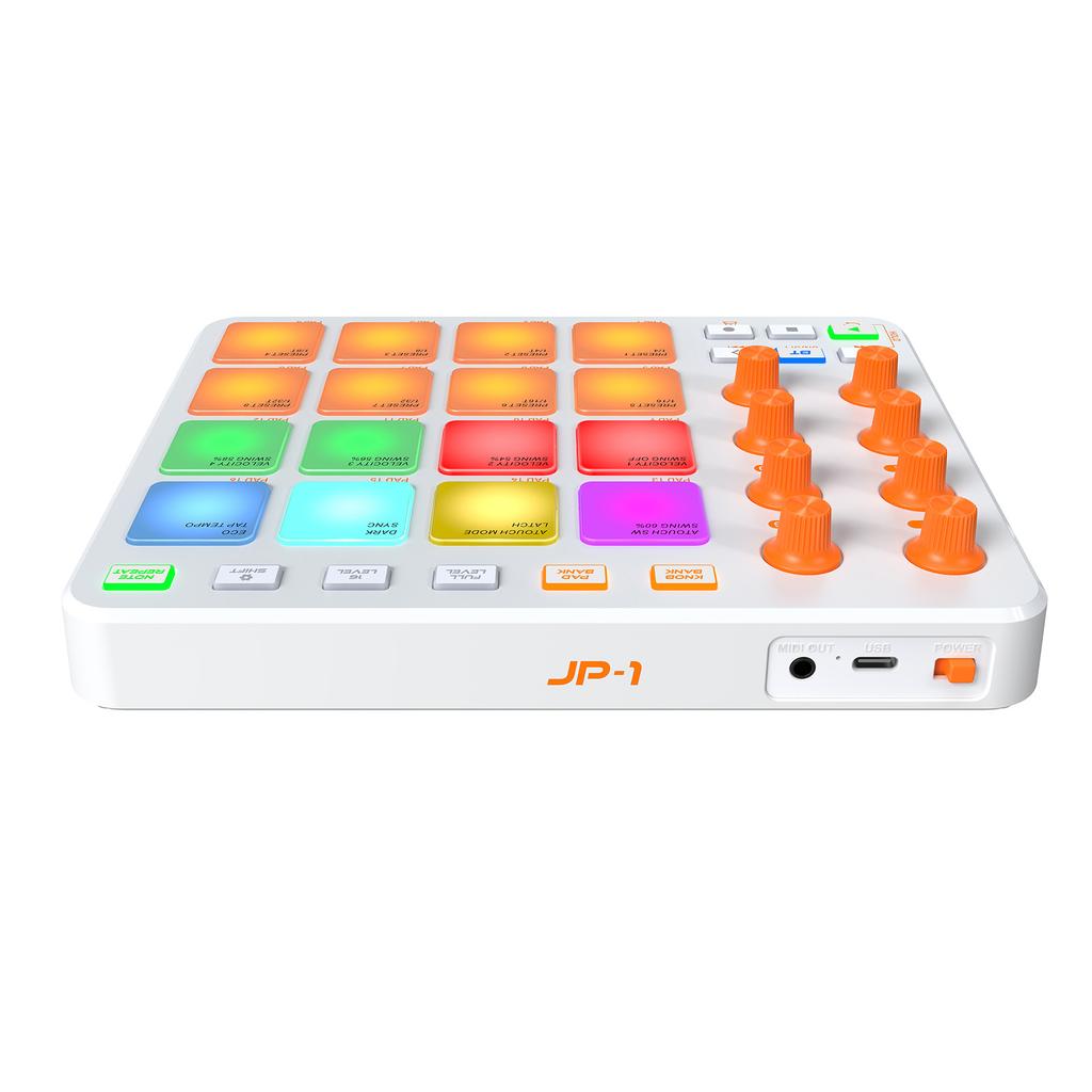 MIDI Controller Wireless MIDI Keyboard Pad 16 RGB Pads 6 Customizable Buttons 8 Knobs Rechargeable PC Mobile App Support for Beginners