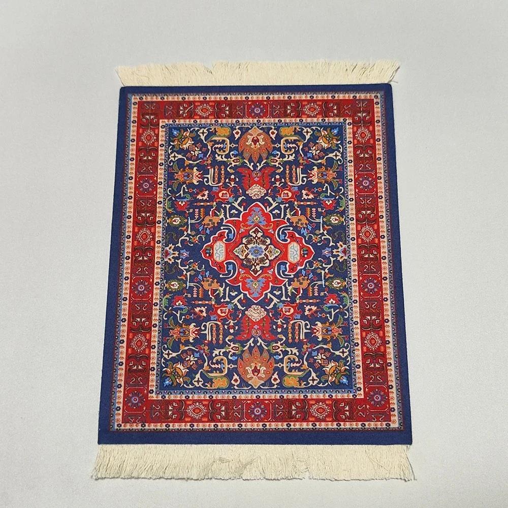 Woven flower Persian carpet small coaster wholesale merchants mouse pad desk mat retro style rubber non-slip computer desk mats
