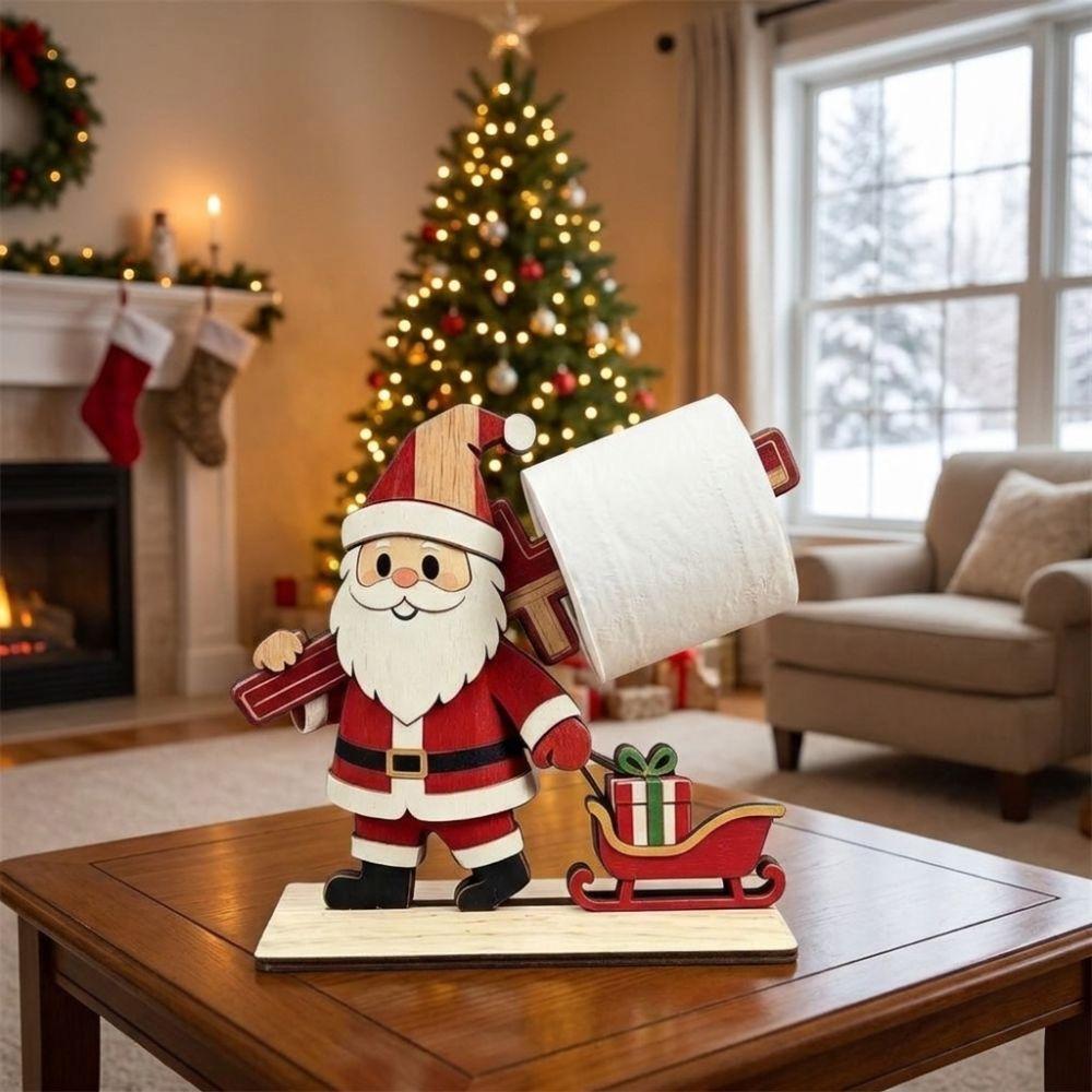 Wooden Snowman Tissue Holder Cute Wooden Ornaments Christmas Paper Towel Holder  Kitchen Use