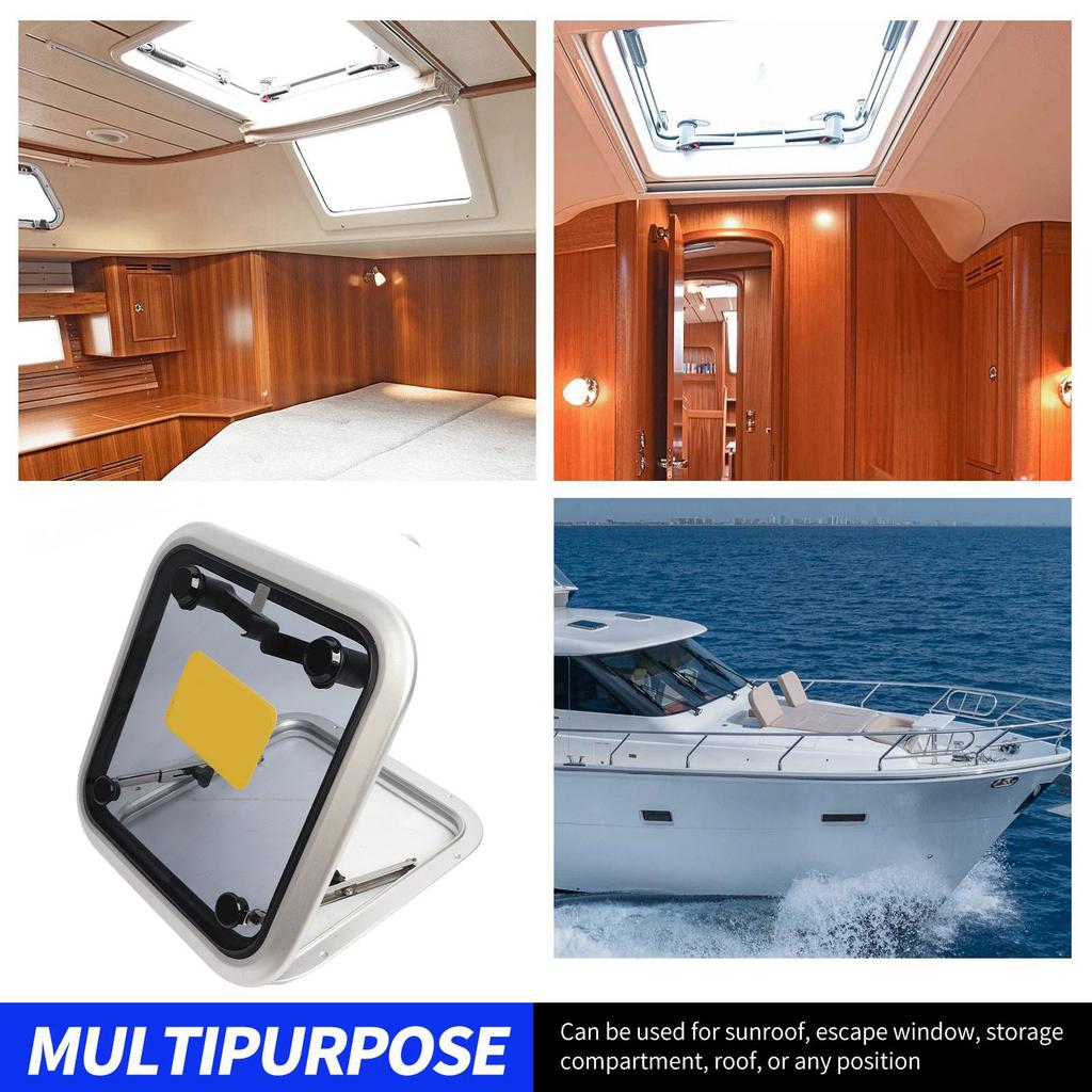 Boat Ventilation Hatch Window Heavy Duty 360x360mm Grey Tempered Glass  Push Out Deck Porthole Anti Oxidation for Yacht
