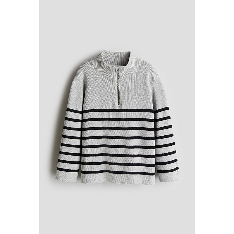 

HM Children s Clothing Boys Sweater Autumn Stripes Long Sleeves Upper Zipper Pullover Knitwear 1164292 Light gray/Stripes 90/52(1 ½-2Y)