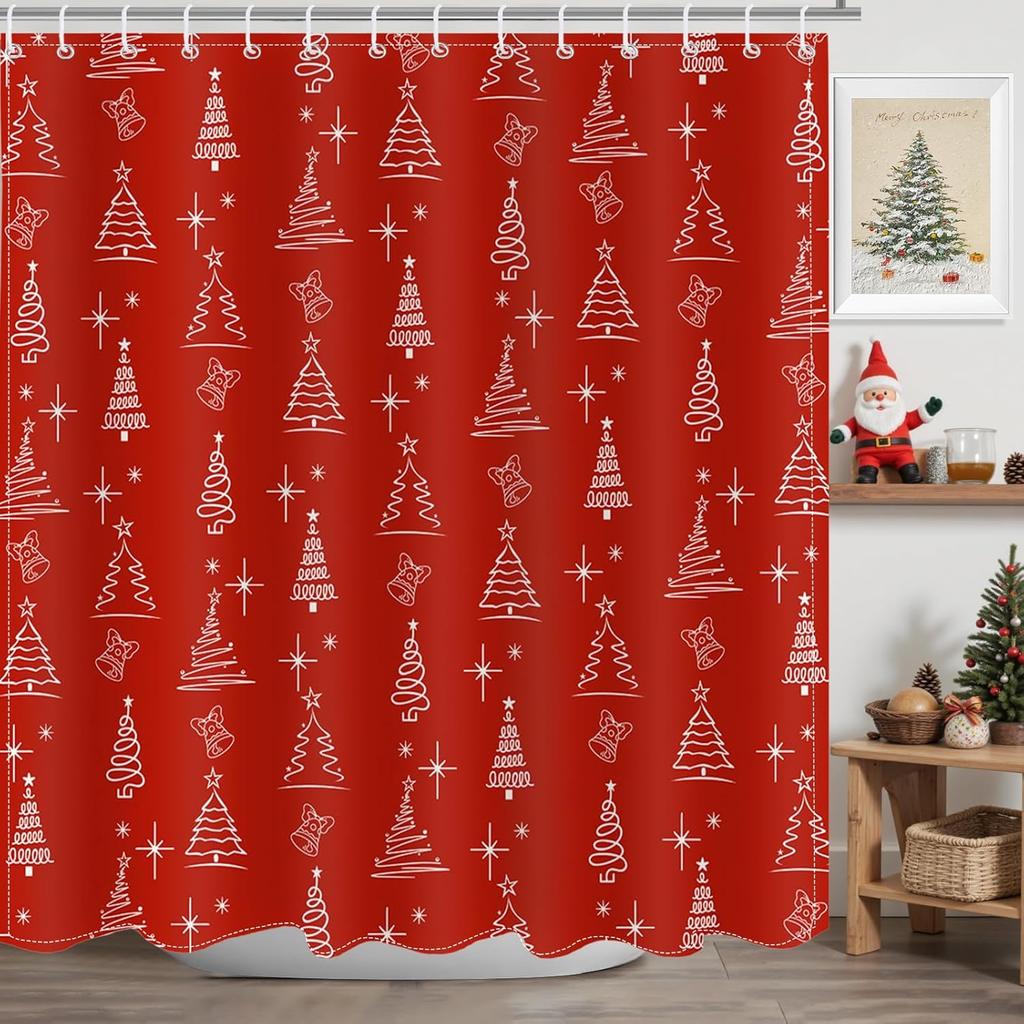 Green Christmas Tree Shower Curtain Cute Green White Xmas Pine Bath Curtain For Christmas Bathroom Decor Waterproof Fabricwinter
