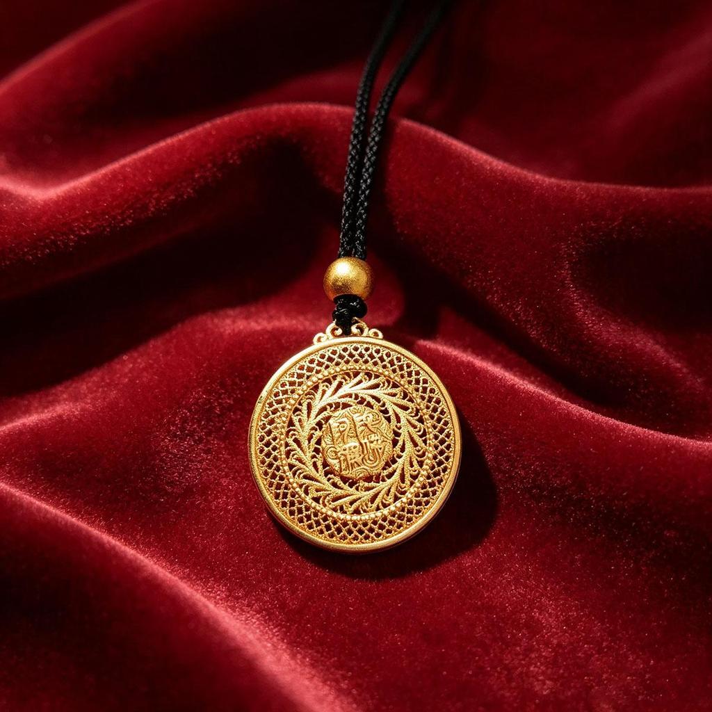Amitabha Pendant Men and Women Couple Simple Gold Necklace Hollow Design Pendant National Style Retro Accessories Necklace
