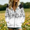 Women's Floral Print Long Sleeve Hooded Jacket with Pockets and for Casual Daily Wear