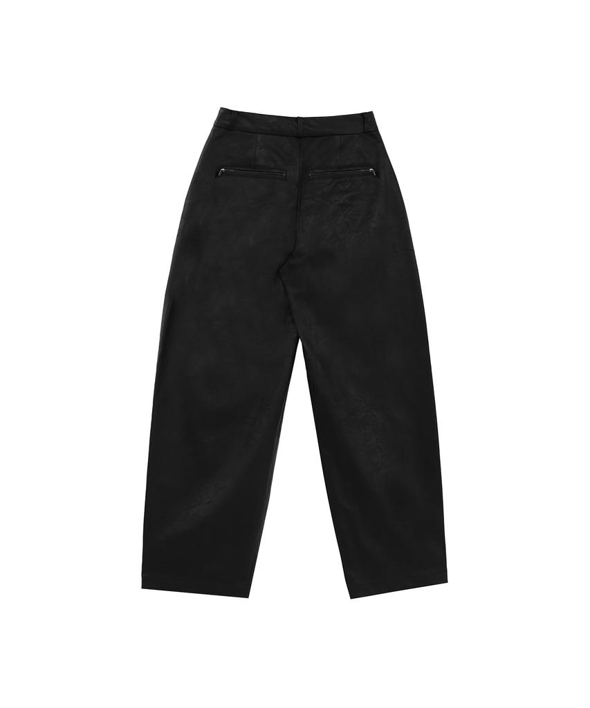 Teulimingbeodeu Oblique Zipper Leather Set-Up Pants [ Black ]
