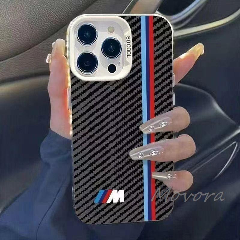 BBKT7 For iPhone 17 16e 16 15 14 13 12 11 Pro Max X XR XSMAX 8 7 Air Plus For BMW-M Logo Phone Case Carbon Fiber Texture Cover Sticker