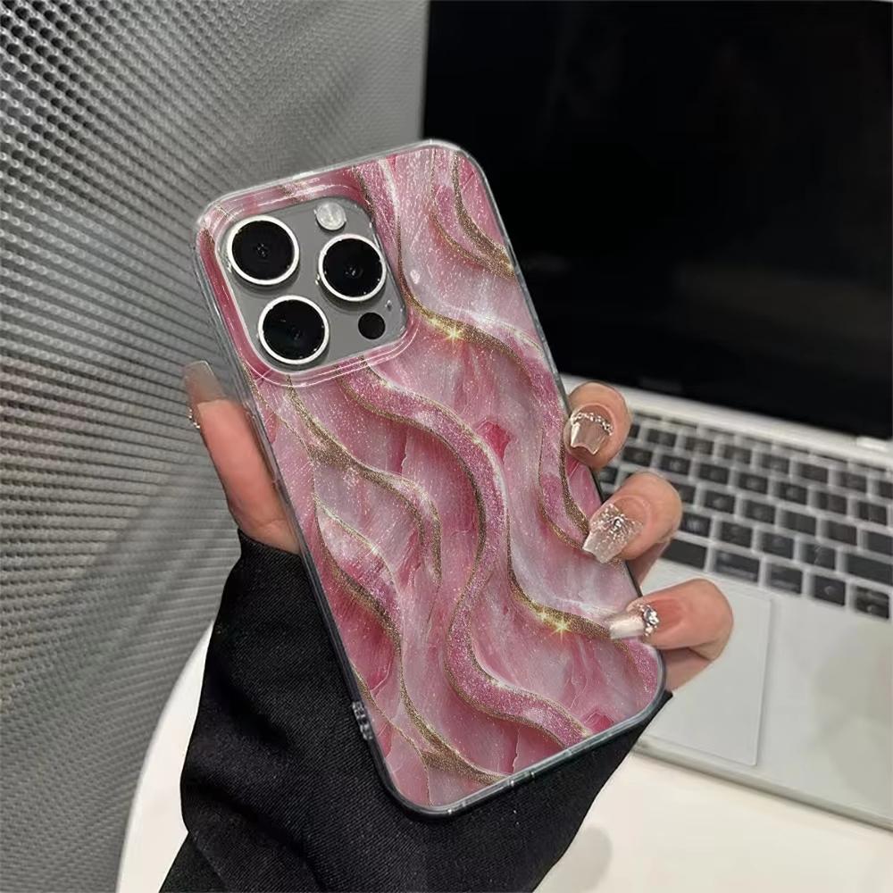 Light Luxury Golden Powder Wave Phone Case For Samsung Galaxy S26 S24 S25 S23 Ultra S22 S21 Plus FE A35 A50 A54 A55 Back Cover