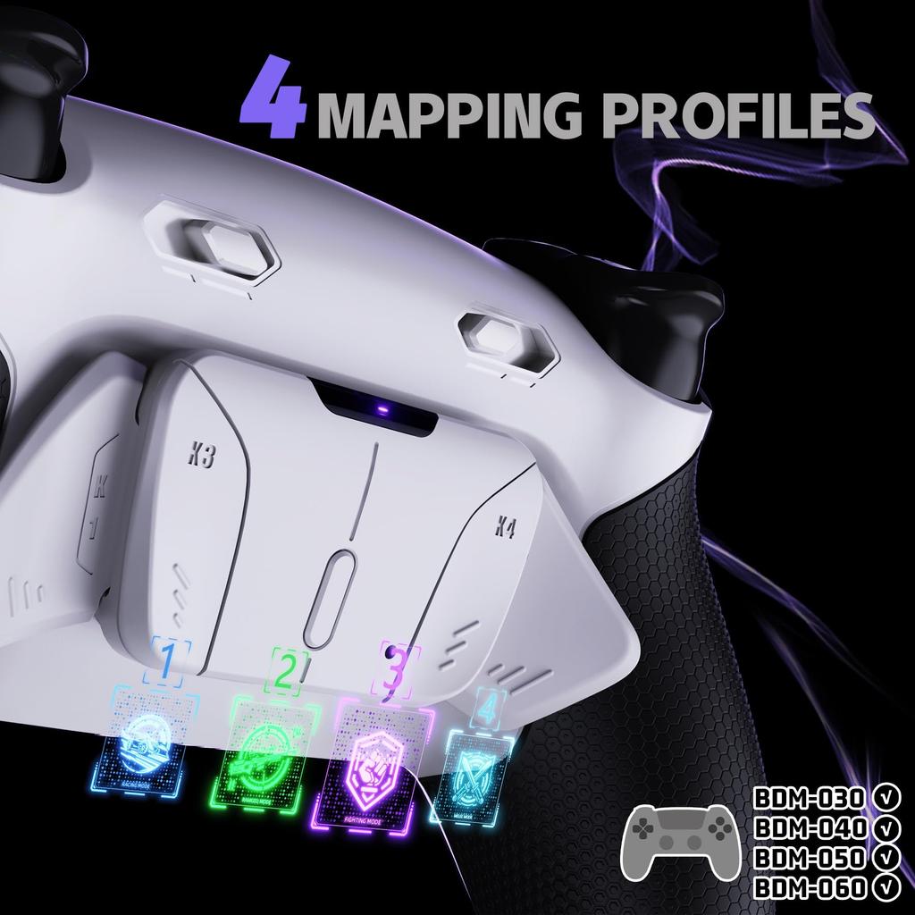 eXtremeRate RISE4 Plus MAX Back Paddle Kit for PS5 Controllers Includes Bottom Clicky Trigger Stops Rubber Remappable Back Button Kit for PS5