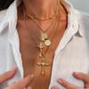 Vintage Złoty Warstwowy Krzyż Wisiorek Naszyjnik Religijny Moneta Medalion Choker Dla Kobiet Boho Letnia Biżuteria Plażowa