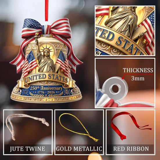Yousheng 2D Acrylic America 250th Anniversary Ornament 250 Years Patriotic Hanging Decoration 1776-2026 Commemorative Gifts for 4th of July