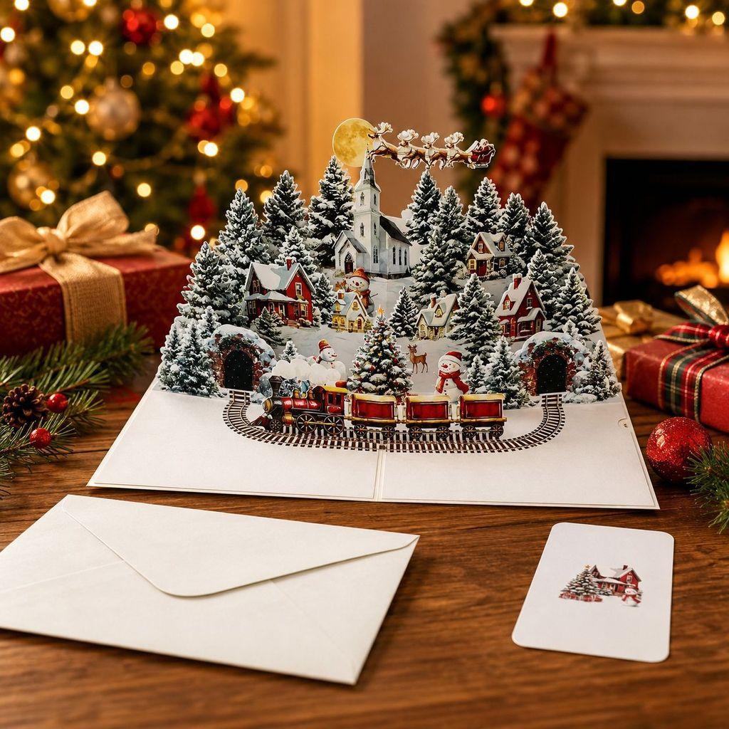Christmas Snowman Pop Up Card With Forest Scene Handmade Holiday Greeting Card For Seasonal Gifts