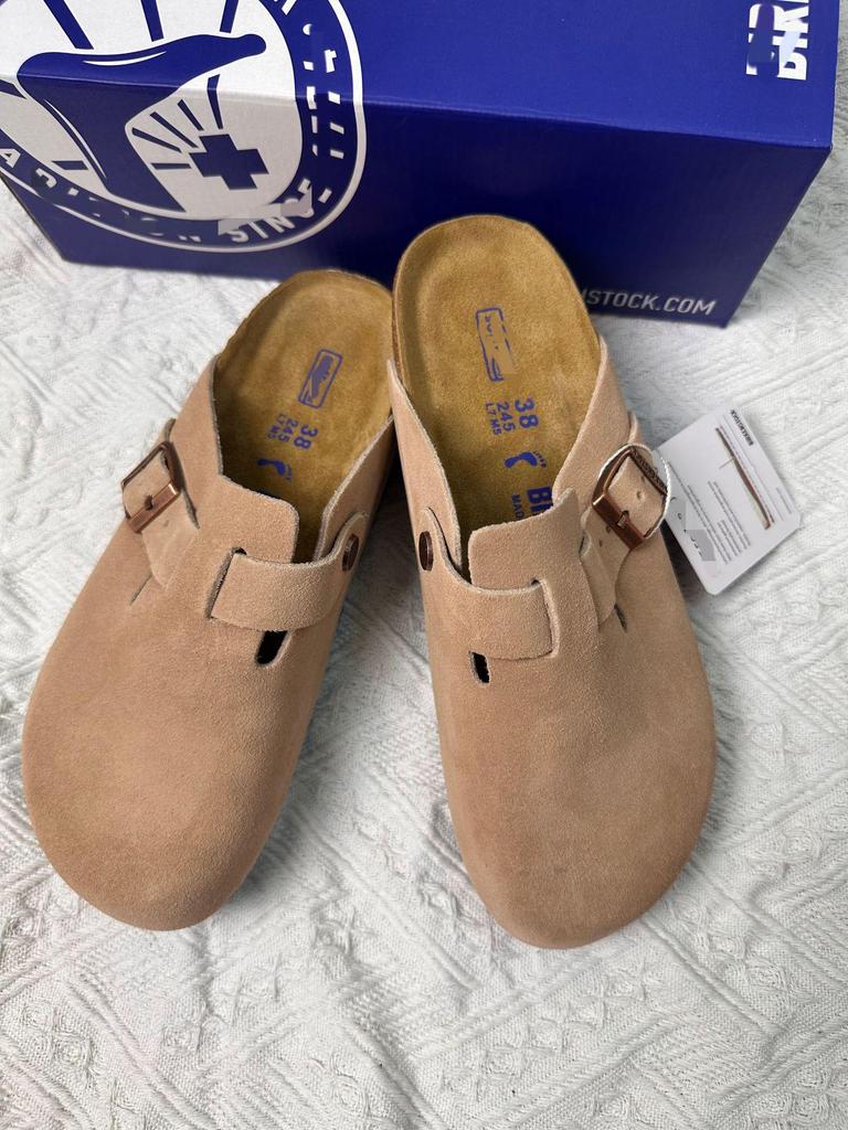 BK Half-Covered Genuine Leather Unisex Slippers with Cork Toe Cap - Versatile Casual Outdoor Wear by Birkenstock