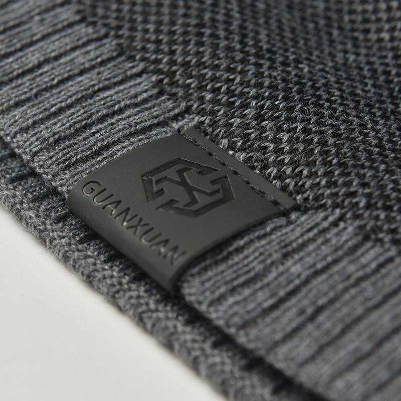 New Knitted Hat Men's Dome Pullover Autumn and Winter Warm Hat, Fashion Casual Leather Label Wool Hat