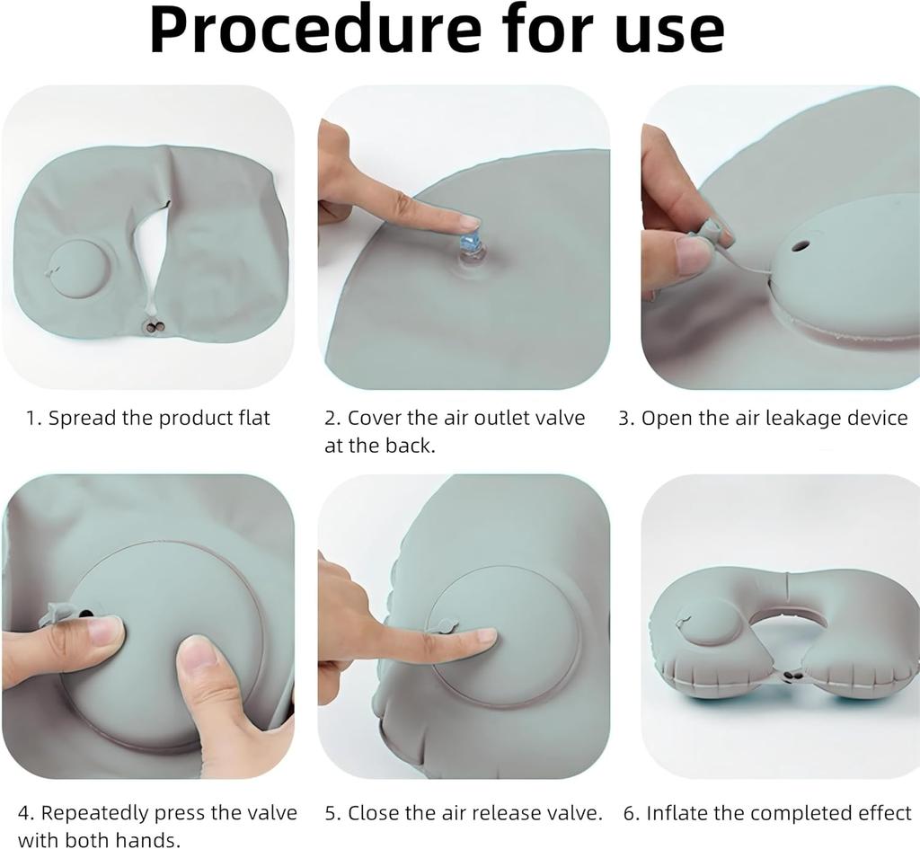 Verstellbares aufblasbares Nackenkissen, Taillenkissen, tragbares aufblasbares Kissen mit Augenmaske, Ohrstöpseln, Handtasche