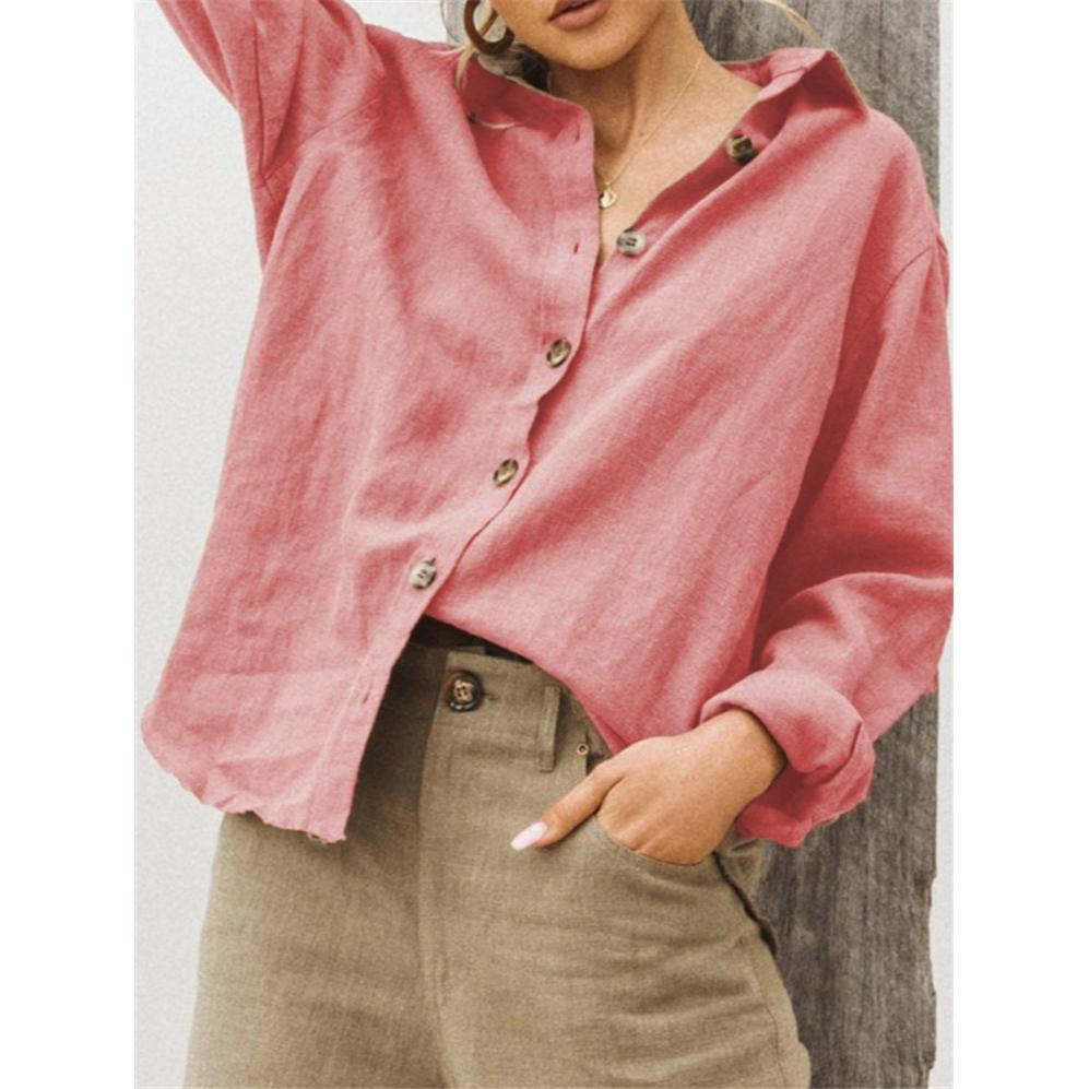 Autumn and Winter Fashion Lapel Long-sleeved Cotton and Linen Loose Women's Shirt
