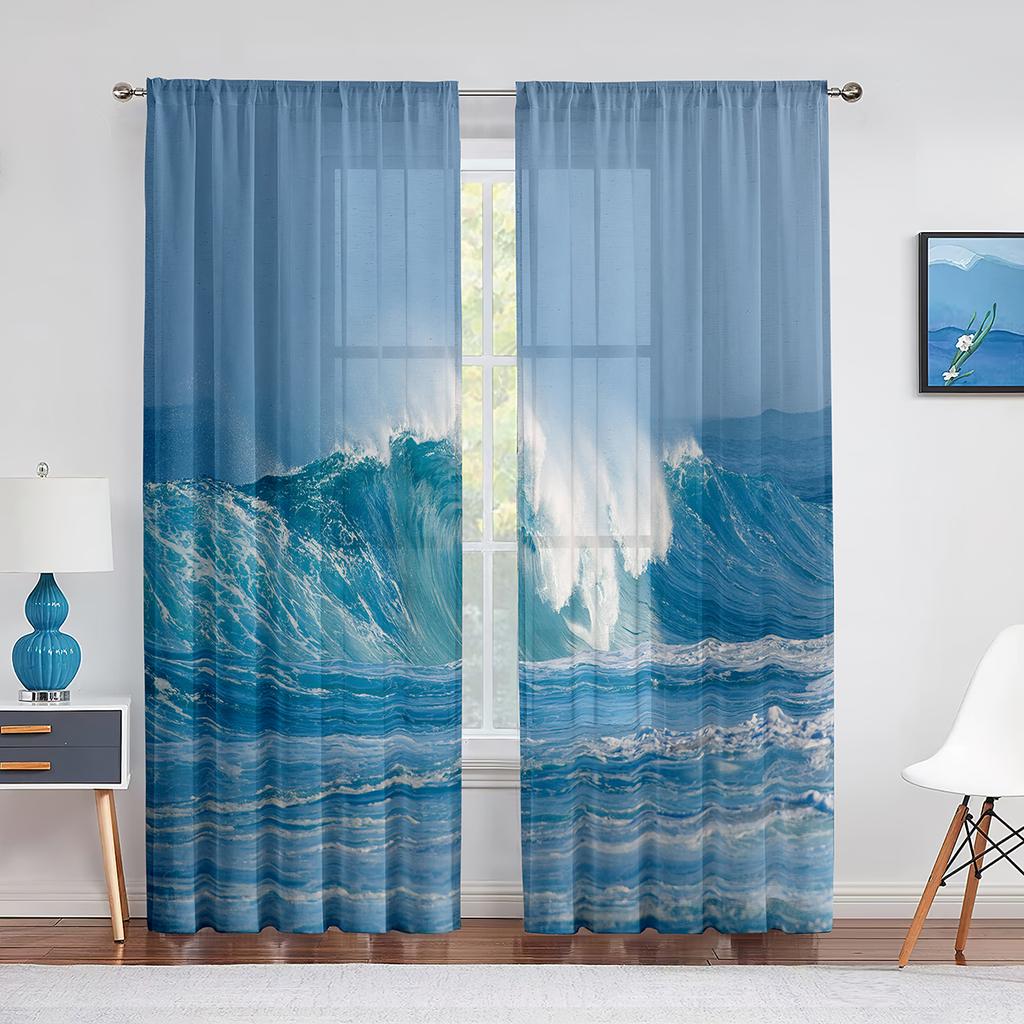 Ozean Meerwasser Sommer Tropisch Surfen Wellen Transparente Vorhänge für Wohnzimmer Schlafzimmer Dekor Fenster Chiffon Voiles Tüll Vorhang