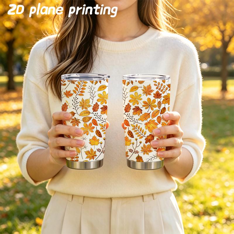 591ml Car Tumbler Autumn Maple Leaf Elements Straw Cup Straight Tumbler Leakproof Tumbler 20oz Car Straw Cup Insulated Travel Cup