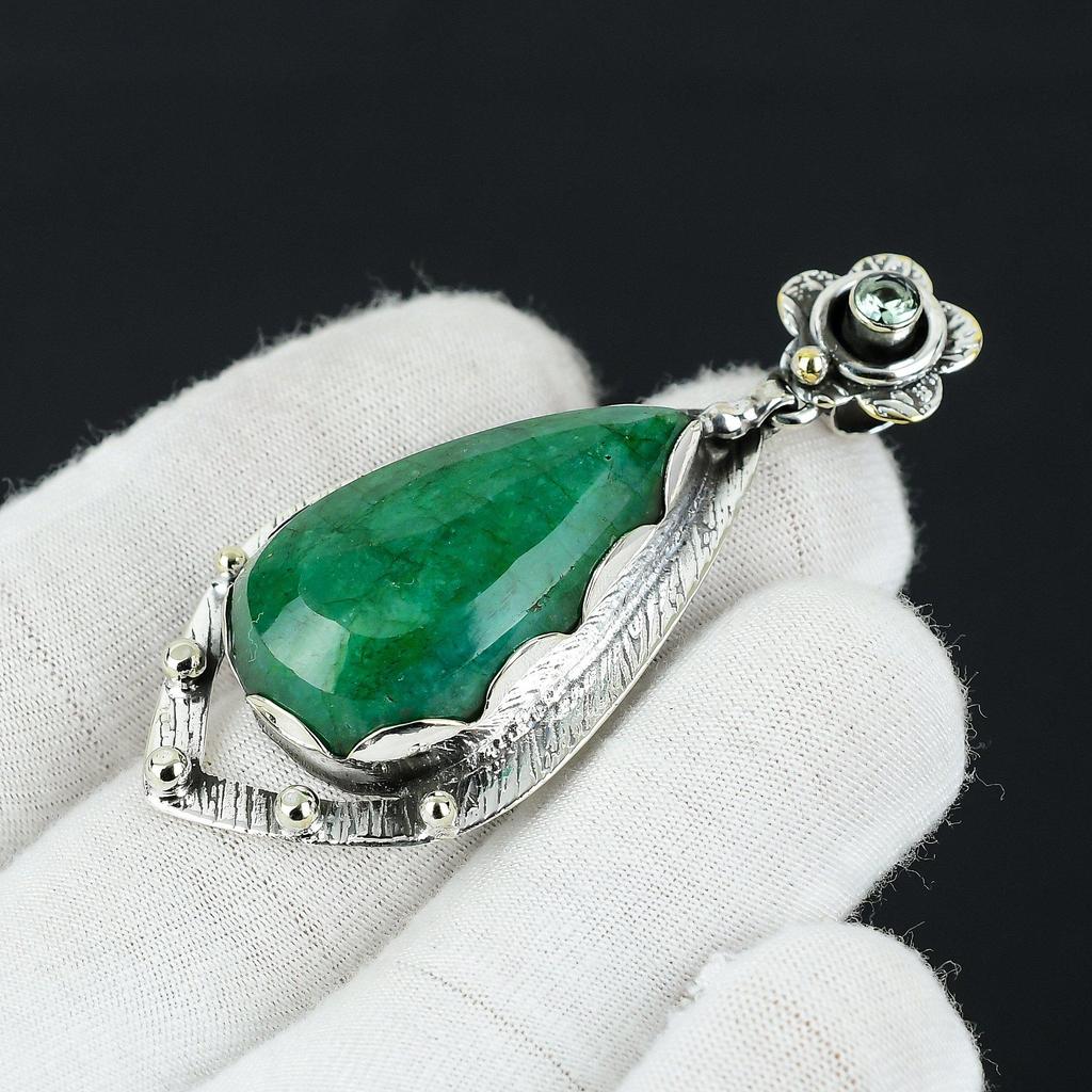 Emerald Gemstone Pendant, 925 Sterling Silver Jewelry Pendant, Emerald Gemstone Jewelry Emerald Pendant For Women, Pendant For Gifts For Her