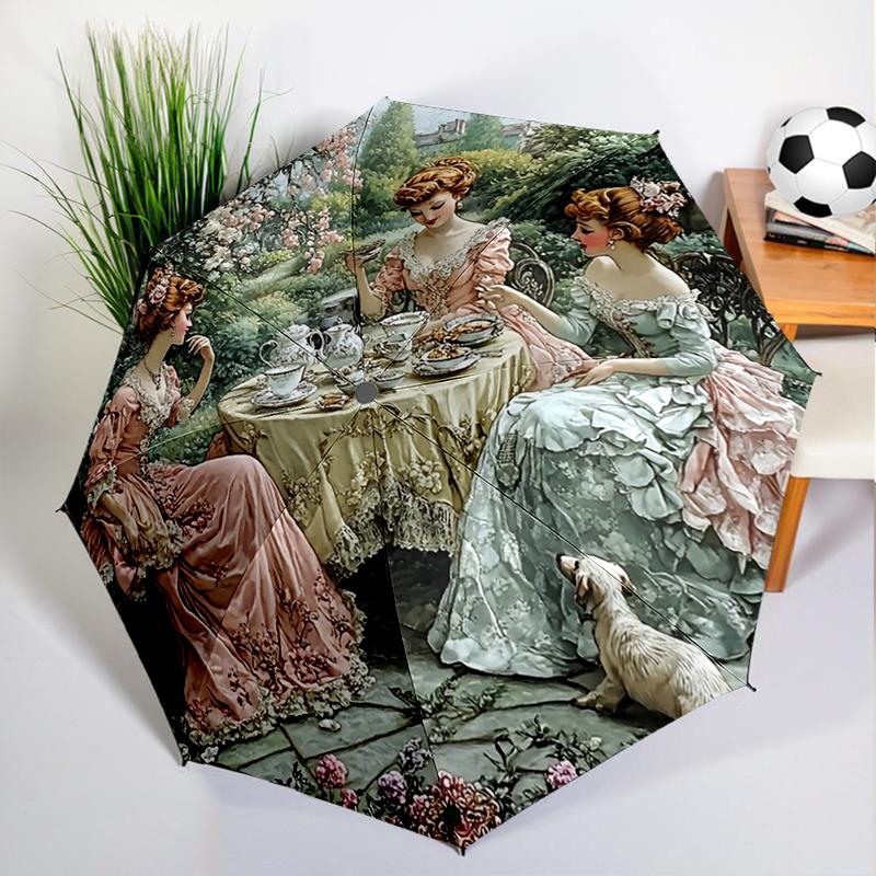 Victorian Tea Time Umbrella Automatic Open/close, Sturdy Iron Frame & 8-Rib Structure, Umbrella for Women & Men, Christmas Gifts