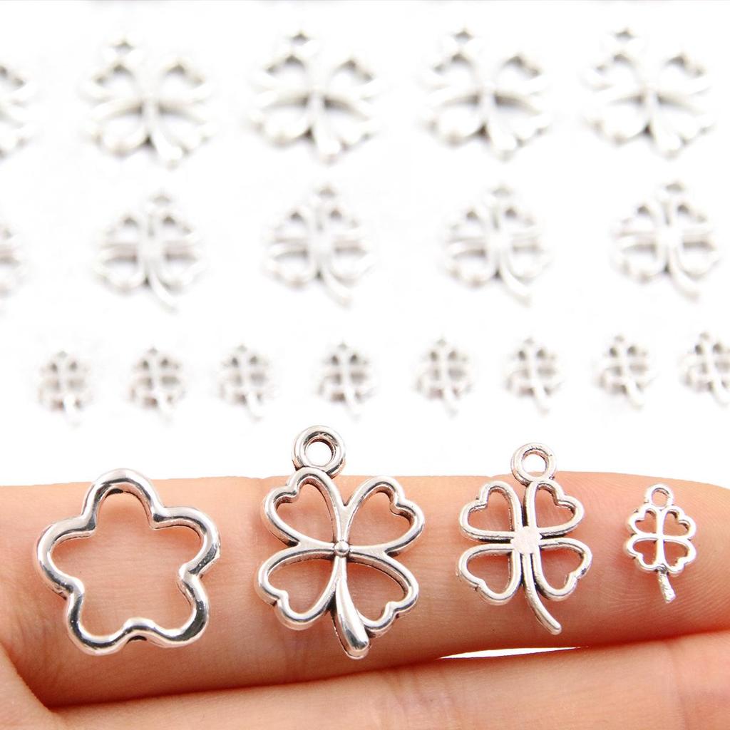 4 Styles Zinc Alloy 4-Petal Small Flower Pendant Beads for DIY Necklaces and Keychains
