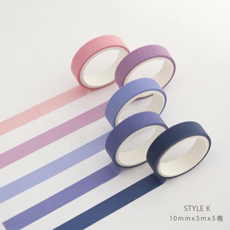 5pcs*5m Solid Color Bullet Journaling Adhesive Tapes Scrapbooking Sticker Masking Tapes Washi Tape Set Stationery Tapes