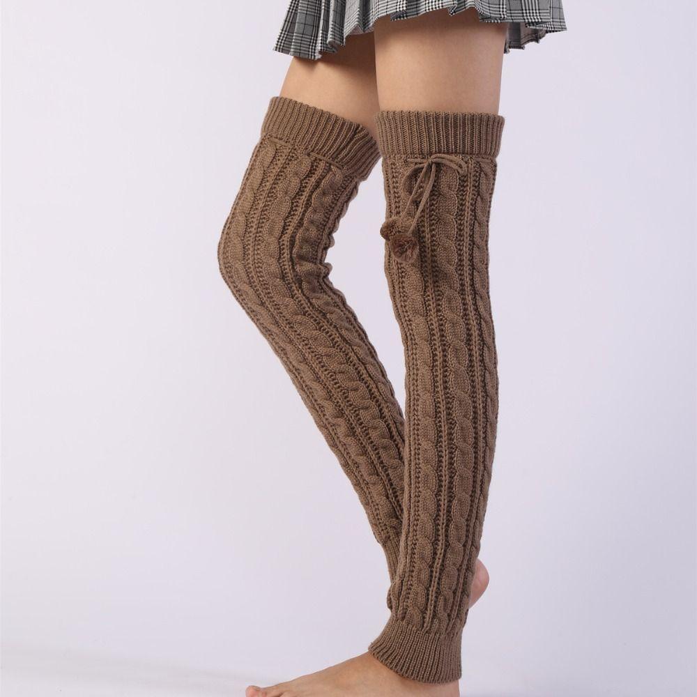 Thickened Long Boot Socks With Hairball Over Knee Boot Cuffs New Crochet Socks for Women