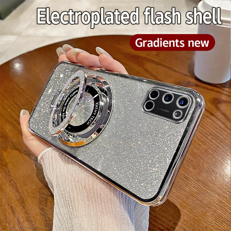 

Гальванизированный блестящий чехол для телефона для OPPO A52 A53 A54 A55 A57 A58 A58X A53S A54S Магнитный держатель Мягкая TPU Задняя крышка For OPPO A52 серебряный