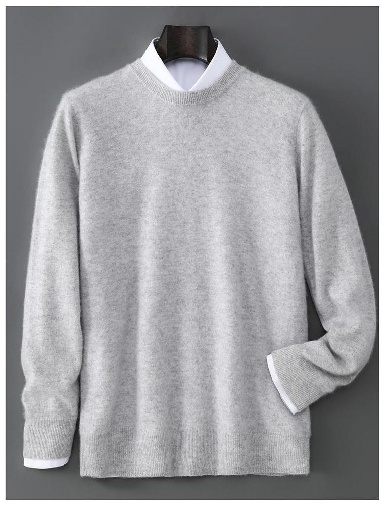 Men's 100% Australian Wool Round Neck Sweater - Casual Business Knitwear for Autumn/Winter