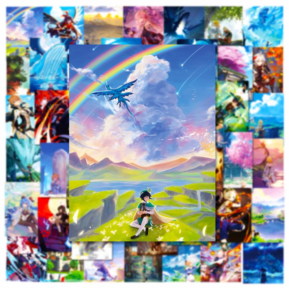 50Pcs Cartoon Genshin Impact Sticker Graffiti Ipad Luggage Laptop  Car Computer Pattern Scrapbook Toy Decoration