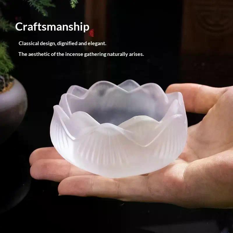 Creative Crystal Glass Lotus Incense Holder Home Decor Indoor Fragrance Stick Burner Smudging Ceremony Tea Ceremony Zen Ornament