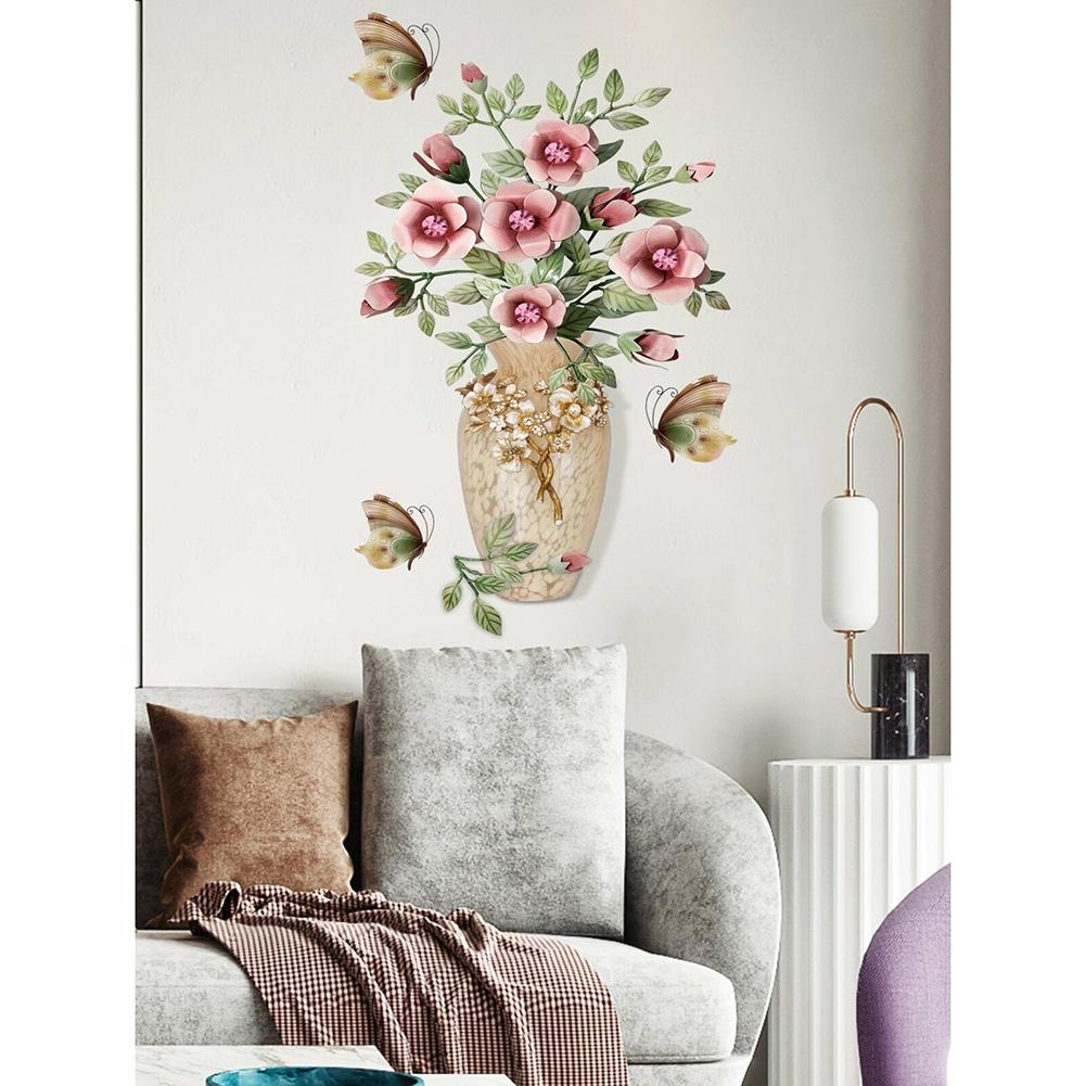 3d Flowers In Vase Self-adhesive Wall Stickers Chinese Style Wall Art For Bedroom Living Room Wall Decoration