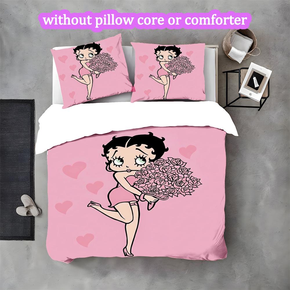 Betty Boop Duvet Cover Set - 3pcs Polyester Bedding Set with Digital Print, All-Season Cozy Bedroom Accessory