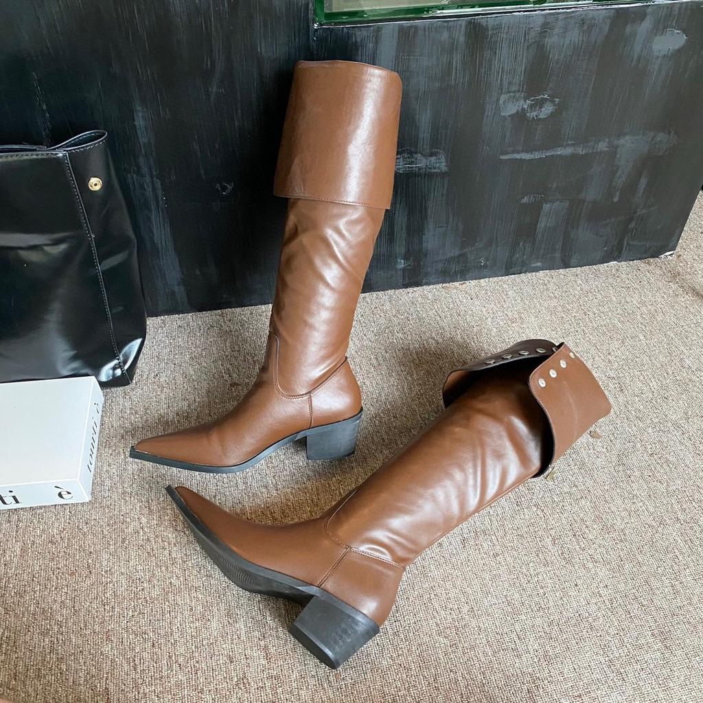 2025 New Over-the-knee Boots Women's Niche Design Two-wear Stacking Boots High Knight Boots Thick Heel Western Cowboy Boots