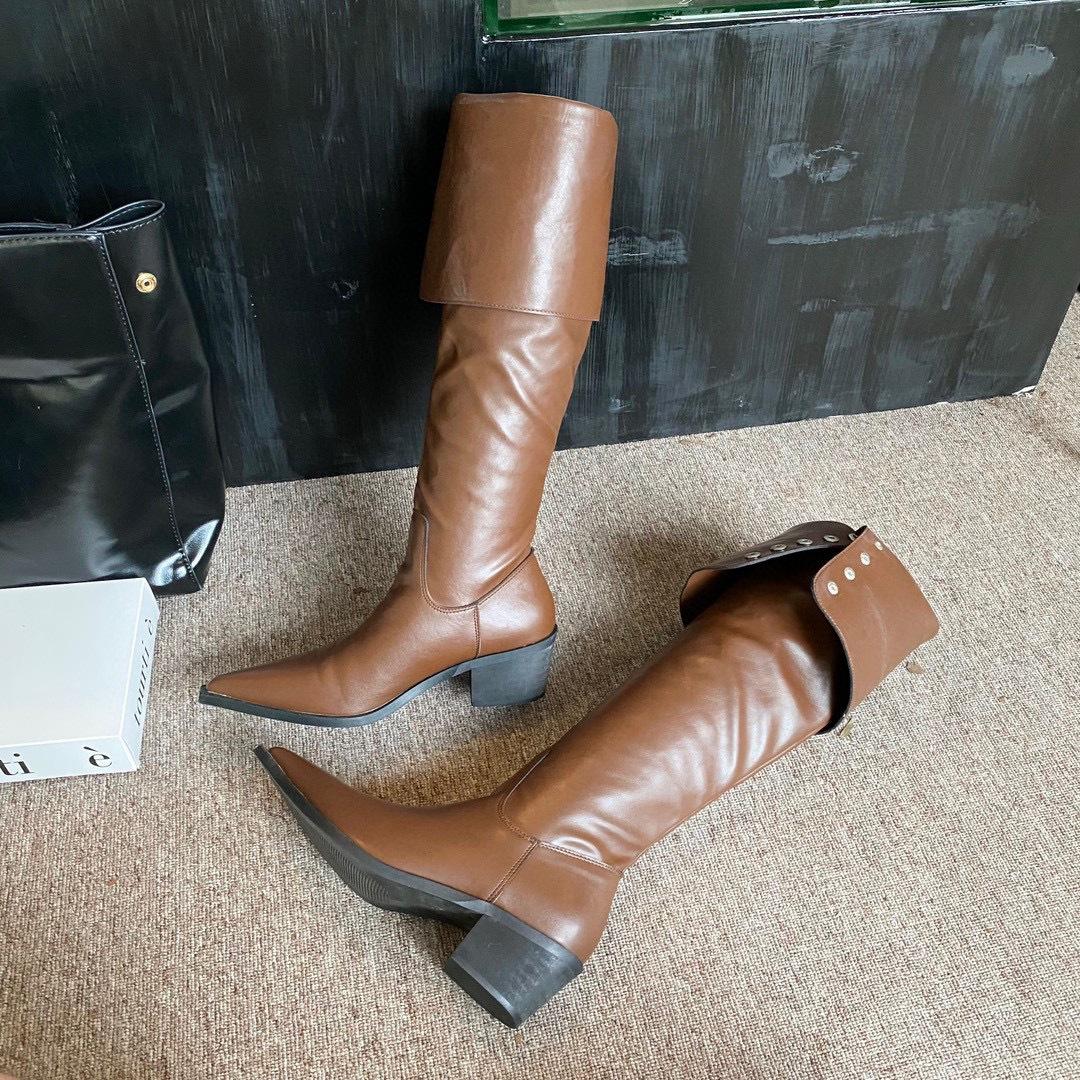 

2025 новые ботфорты женские нишевый дизайн два способа носки ботфорты-чулки высокие рыцарские сапоги толстый каблук ковбойские сапоги в западном стиле 39 темно-коричневого