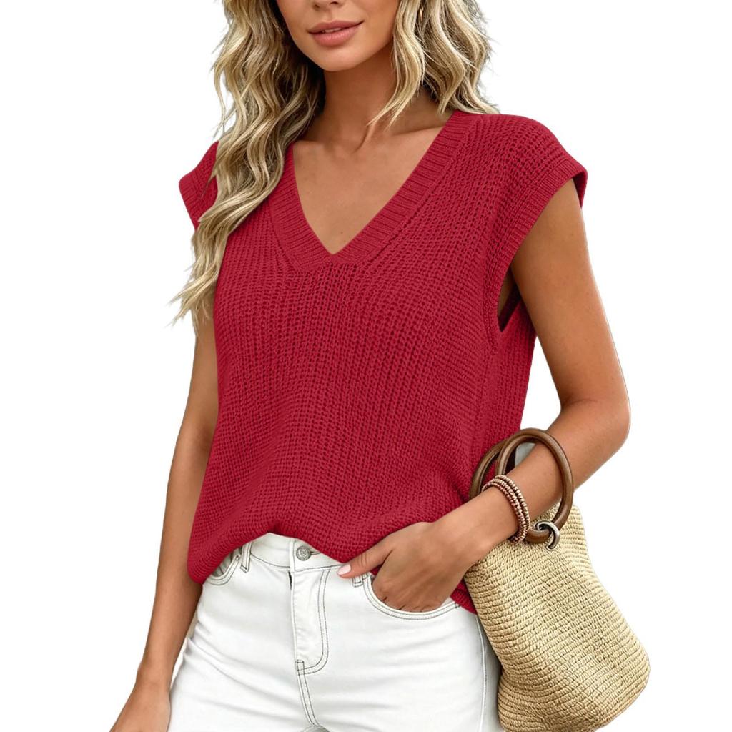 2026 Summer Thin Knit V-Neck Sleeveless Cardigan Vest, Customizable