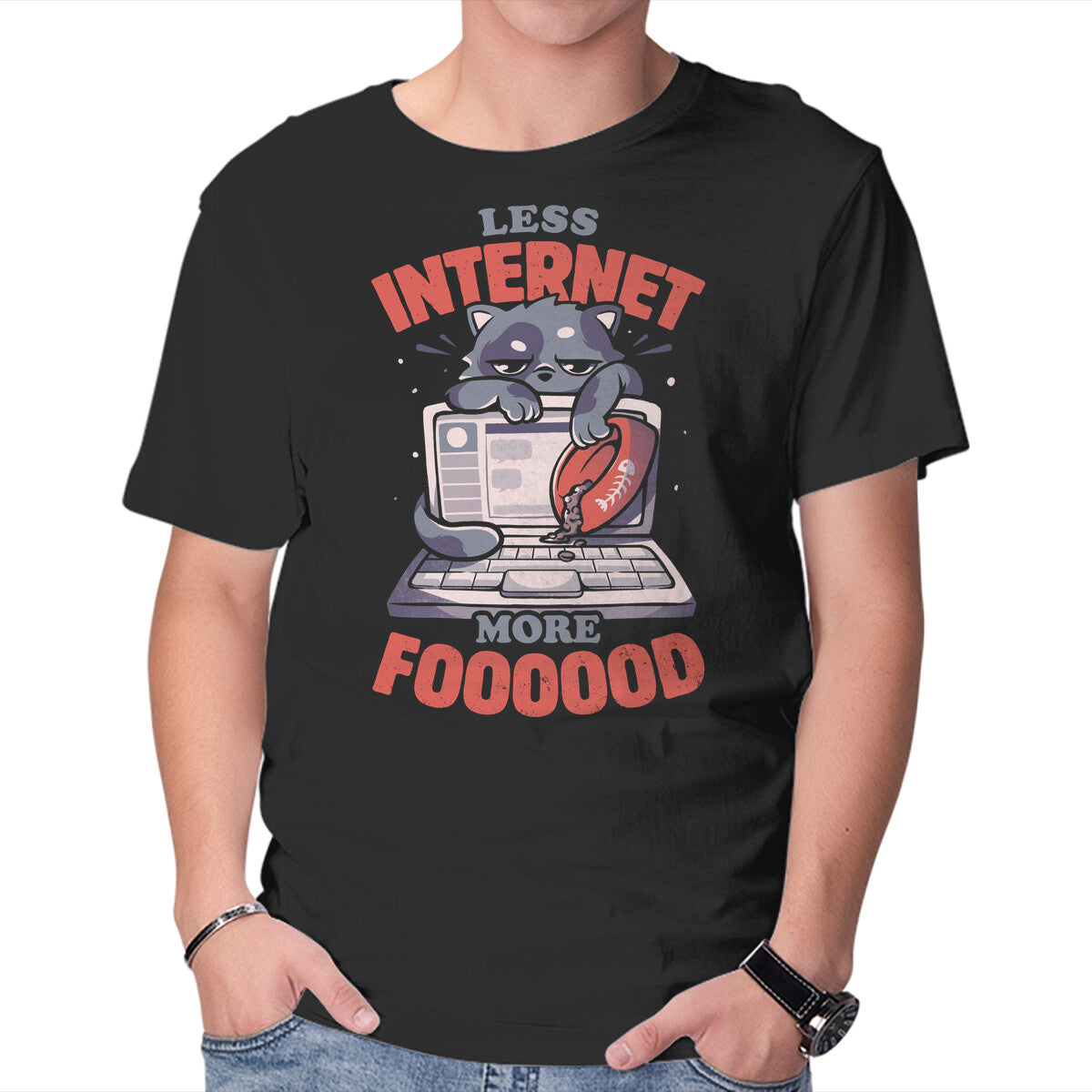 Unisex Crew Neck T-Shirt Less Internet More Food Graphic Short Sleeve Casual Tee XXL