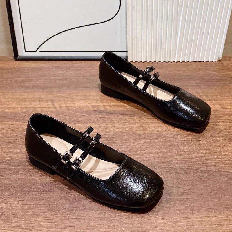 New Style Women Shoe Retro Flat Heeled Ballet Shoes for Woman Square Toe Cross Strap Mary Jane Red Single Shoes Zapatos De Mujer