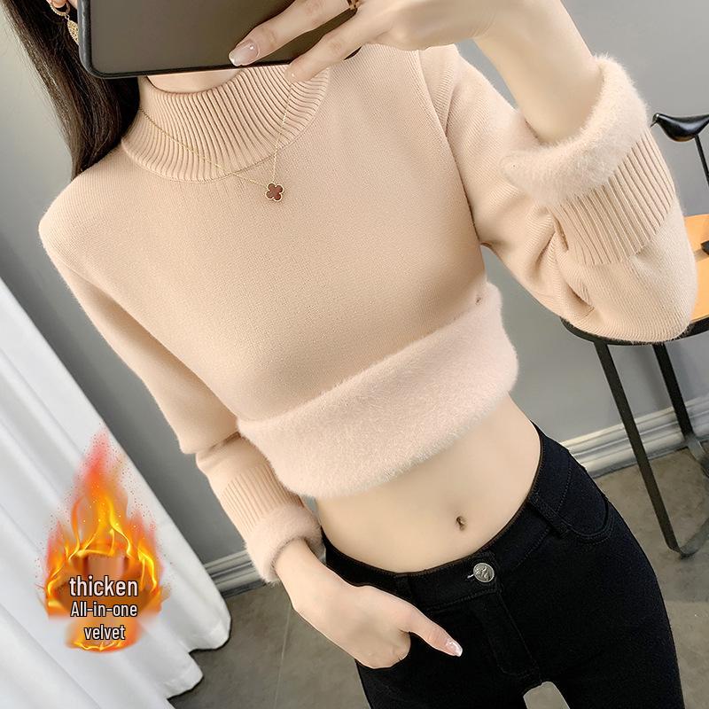2025 Women's Plus Size Round Neck Velvet Thickened Knit Sweater - Warm Autumn/Winter Base Layer