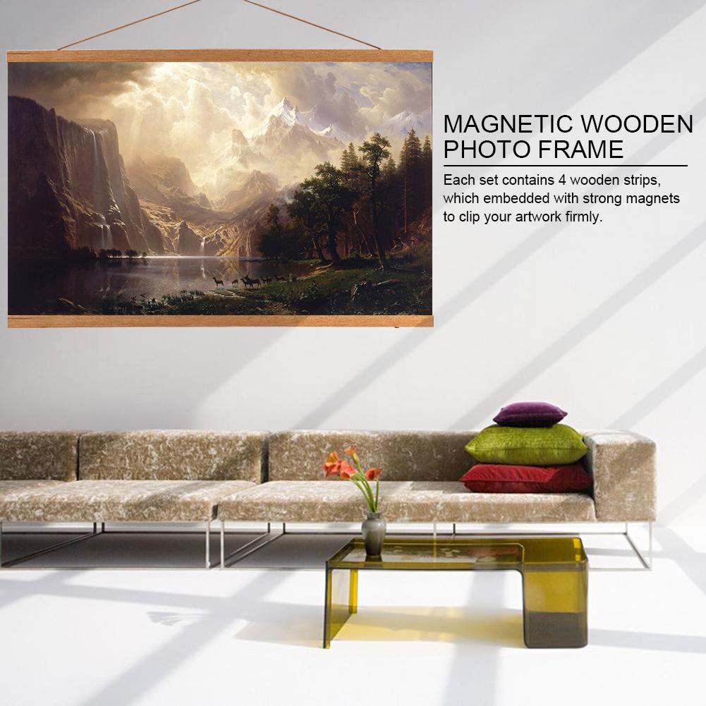 Modern Magnetic Wooden Photo Picture Frame DIY Poster Scroll Prints Artwork Hanger (80cm)