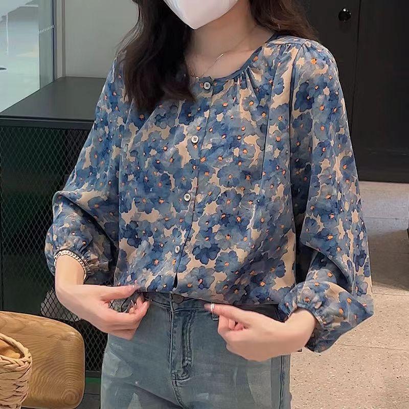 Stylish Sweet Broken Flowers Shirt Vintage Printed Female Clothing Commute Single-breasted Spring Autumn Casual O-Neck Blouse