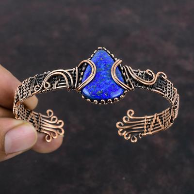 Lapislazuli Armreif Kupferdraht-umwickelter Armreif Verstellbares Manschettenarmband Edelstein Schmuck Handgefertigter Armreif Antik-Kupfer Schmuck Geschenk für Mama