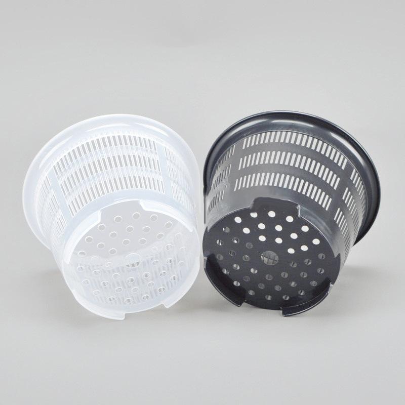 Orchideen-Becher aus durchsichtigem Netzgewebe, Topfpflanze, Blumen-Kinderzimmer-Tablett, Korb, atmungsaktiver Kunststoffbehälter, Loch zum Aufhängen, Weiß/Schwarz